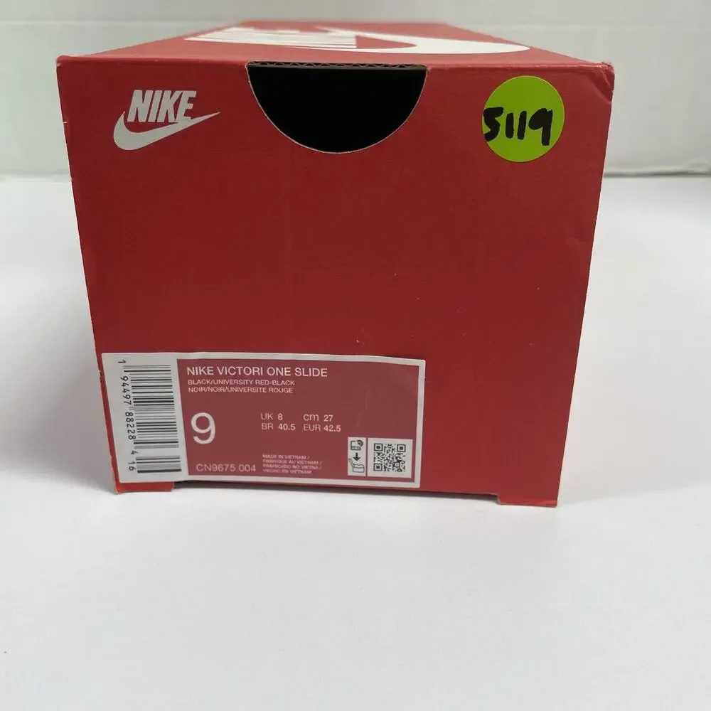 Nike Victori One Slides Black Red CN9675 004 Size 9 Sandal Summer House Slippers
